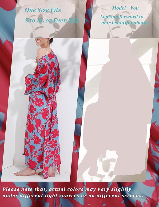 Aensso Long Soft Lightweight Silky Kimonos Robes for Women, Luxury Japanese Floral Womens Kimono Robe