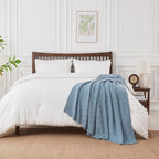 Douceur Blue Throw Blanket for Bed, Soft Cozy Lightweight Stripe Pattern Knitted Throw Blanket for Sofa, Living Room Gift, 60"X80"