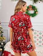 SWOMOG Womens Silk Satin Pajamas Set Short Sleeve Sleepwear Button Down Top and Shorts Loungewear 2 Piece Pjs Set XS-3XL