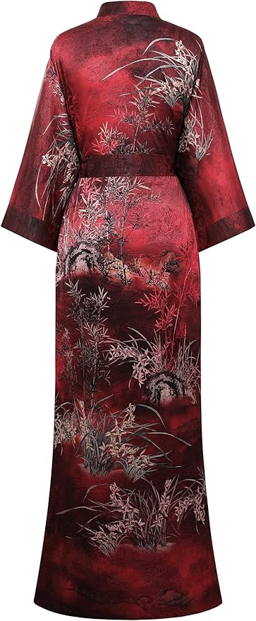 PRODESIGN Kimono Robes for Women - Long Silky Sleepwear Nightgown Bathrobe Floral Dressing Gowns Blouse Bride Bridesmaid Robe