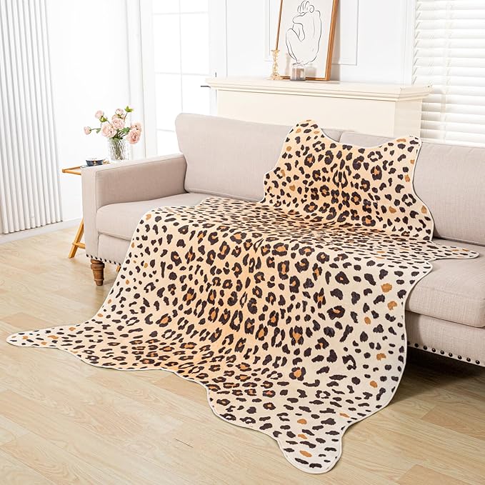 Leopard Rug, Cheetah Print Area Rug 5.2x6.5 Feet Faux Animal Print Skin Carpet for Living Room Bedroom Home Decor