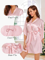 Women's Short Satin Robe Silky Bathrobes Bridal Bridesmaid Kimono Robe V-Neck Sleepwear S-XXL