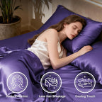 Love's cabin Twin Satin Sheets Sets - 3 Piece Purple Silky Bed Sheets with Deep Pockets, Luxury Silk Feel Satin Twin Size Sheet Set Bedding Set (1 Flat Sheet,1 Fitted Sheet,1 Pillow case)