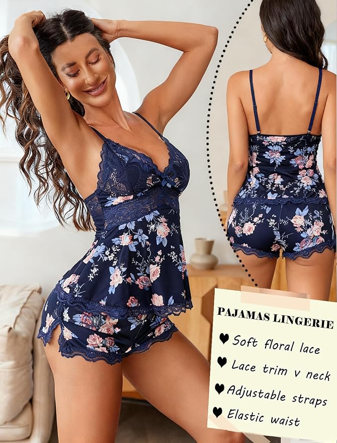 Avidlove Womens Sweetness Cami Set Lace Camisole Lingerie Nightwear Sexy Pajamas Lounge Sets