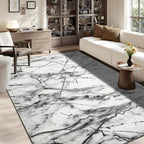 CRYPTOLITE Living Room Rug Washable Abstract Rugs with Non-Slip Backing Low Pile Area Rug for Living Room, Bedroom, Dining Room, 6x9, Silver&Grey