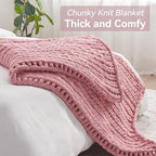 Negwoo Chunky Knit Throw Blanket, 30''*40'' Knitted Throw Chenille Yarn for Bed Couch, Handmade Light Pink Crochet Big Thick Blanket, Machine Washable Cute Comfy Blanket for Home Decor