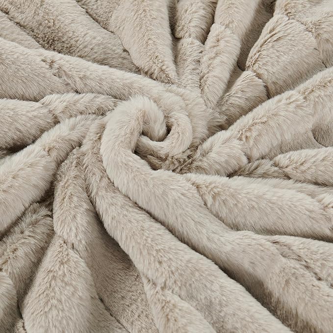 Striped Throw Blanket and Pillow Covers Set (No Inserts) for Couch and Bed, Plush Warm Lightweight Fuzzy Faux Fur Blanket for All Seasons (60" x 80", Oatmeal)