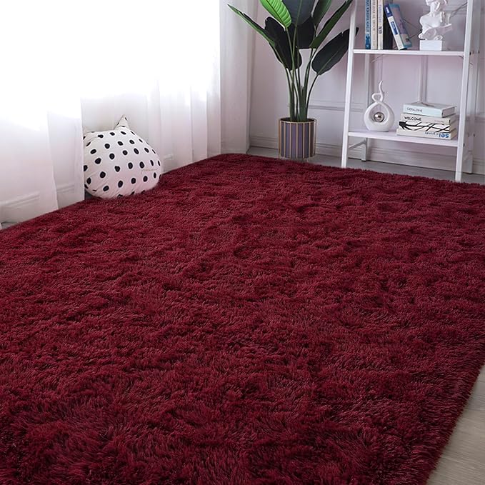 Burgundy Red Area Rug 8x10 Large Rugs for Living Room Bedroom, Fluffy Soft Rug Modern Carpets for Kids Room, Non-Skid Rectangular Indoor Rug for Girls Boys Playroom Nursery Room Home Decor