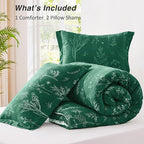 Love's cabin Emerald Comforter Set Queen - Queen Size Comforter Set, 3 Pieces Cute Floral Bedding Sets for All Seasons,1 Soft Reversible Botanical Flowers Comforter and 2 Pillow Shams