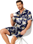 Ekouaer Mens Pajamas Set Silk Satin Sleepwear Short Sleeve Button Down Pjs Set 2 Piece Loungewear with Pockets S-XXL