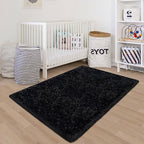 Black Shaggy Rugs for Bedroom Living Room 3x5 Plush Fluffy Rug Soft Fuzzy Fur Home Decor Non Slip Modern Indoor Furry Floor Carpet Throw Area Rug for Nursery Kids Boys Room Dorm Office