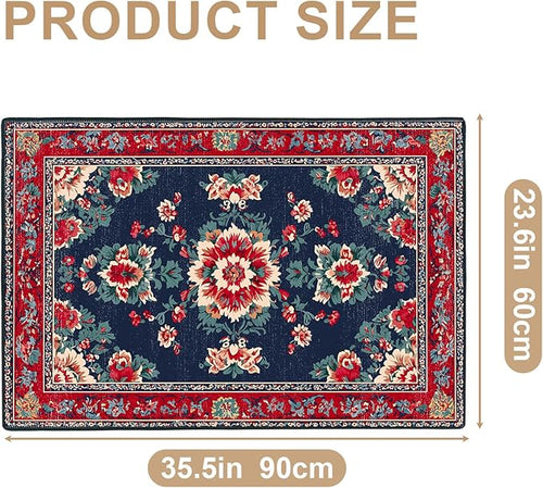 Area Rug 2x3 ft Entry Rug Washable Boho Rugs Non Slip Low Pile Floral Door Mat Small Carpet for Bedroom, Bedside, Kids Room,Dining Room