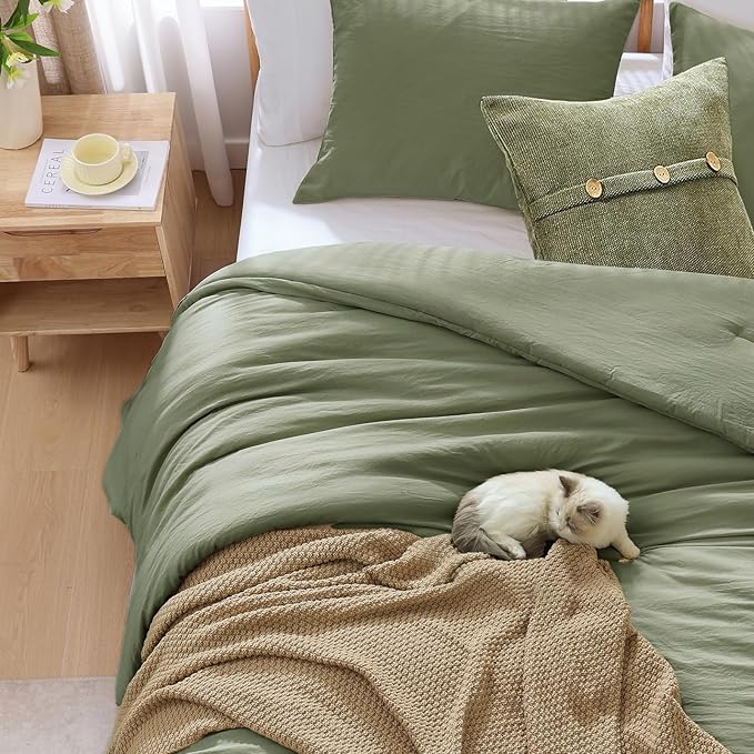 WRENSONGE Twin XL Size Comforter Sets - 3 Pieces Green Comforter Prewashed Soft Lightweight for All Seasons, Fluffy Down Alternative Comforter Twin XL Size with 2 Pillow Shams