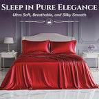 SLEEP SANCTUARY Satin Sheets Twin Size – 3 Piece Luxury Silky Bed Set, Softer Than Silk, 15" Deep Pocket, Cooling & Wrinkle-Free, Moisture-Wicking & Breathable for Hair & Skin (Red)