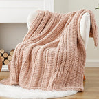 Battilo Chunky Knit Throw Blanket for Couch, 50"x60", Pink Chenille Throw Blanket, Super Soft Cozy Warm Cable Knitted Blankets for Bed, Sofa, Living Room