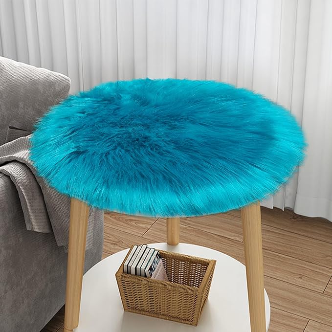 2ft Small Round Blue Rug,Thick Furry Fluffy Carpet for Teen,Sheepskin Fur Shaggy Circular Rug for Indoor Bedroom Room Living Room Nursery Decor Chair