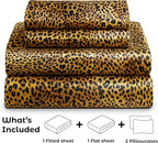 Satin Sheets Full [4-Piece, Gold Leopard] Hotel Luxury Silky Bed Sheets - Extra Soft 1800 Microfiber Sheet Set, Wrinkle, Fade, Stain Resistant - Deep Pocket Fitted Sheet, Flat Sheet, Pillow Cases