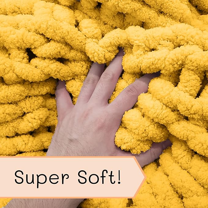 Adyrescia Chunky Knit Blanket Throw | 100% Hand Knit with Jumbo Chenille Yarn (60"x80", Harvest Yellow)