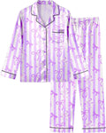 Girls Pajamas Silk PJS Set Satin Sleepwear Long Sleeve Jammies for Kids Button-Down Nightwear Loungewear 3-16 Years