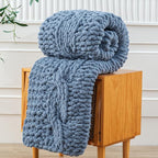 WESHIONGOO Chunky Knit Blanket Throw 50"×60" Knitted Throw Blankets for Couch Bed Fluffy Soft Blanket with Jumbo Chenille Yarn Thick 100% Handmade (Dusty Blue)