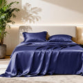 Love's cabin Twin Satin Sheet Sets - 3 Piece Navy Blue Silky Bed Sheets Twin with Deep Pockets, Luxury Silk Feel Satin Sheet Set Bedding Set (1 Flat Sheet,1 Fitted Sheet,1 Pillow case)