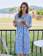 Ekouaer Women Zipper Robe Short Sleeve Duster Housecoat Short Bathrobes Zip Front Nightgown with Pockets S-3XL