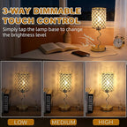 EOEYYOYB Crystal Table Lamp with 3 Way Dimmable Touch Control, Nightstand with USB A+C Ports, Modern Bedside Touch Lamp for Bedroom, Living Room, Office Reading, Gold