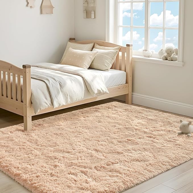 ISEAU Fluffy Rug Carpets Soft Shaggy Area Rugs Indoor Floor Mats for Kids Room Fuzzy Carpet Comfy Cute Nursery Mat Bedside Rug for Boys Girls Bedroom Living Room Home Decor, 5ft x 8ft,Camel
