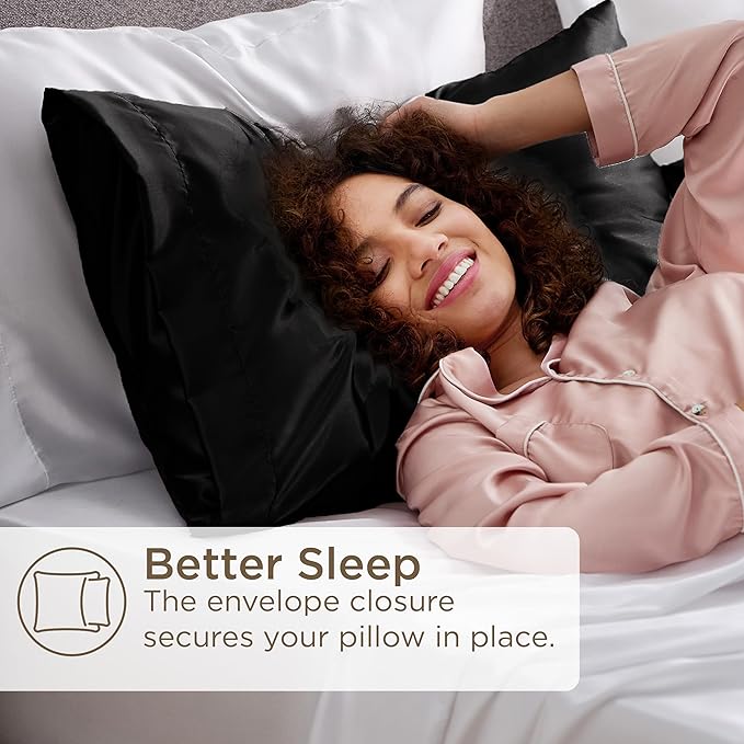 Bedsure King Size Satin Pillowcase Set of 4 - Black Pillow Covers for Hair and Skin 20x36 Inches with Envelope Closure, Similar to Silk Pillow Cases, Gifts for Women Men