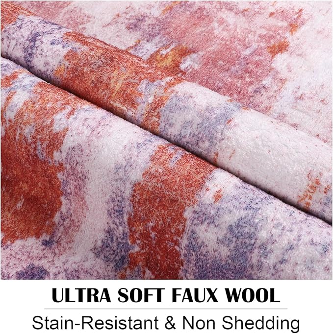 Area Rug 5x7 Washable Rugs Modern Abstract Area Rug Soft Non-Slip Non-Shedding Faux Wool Stain Resistant Floor Carpets for Living Room Bedroom Dining Room Kids Room Home Office (Purple, Multi)