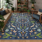 Lahome Chloe Insect Botanical Washable 8x10 Area Rugs for Living Room, Non Slip Blue Rug for Bedroom, Boho Indoor Throw Dining Room Carpet for Under Table Home Office Playroom(Dark Blue,8x10)