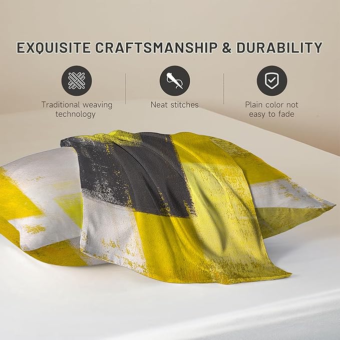 Imitation Silk Pillow Case for Hair and Skin Yellow and Grey Abstract Art Queen Size 1 Pack Satin Pillow Cases with Zipper Super Soft Pillow Cover for Women Bed Sleeping, 20x30 Inches