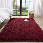 Burgundy Red Area Rugs Fluffy Rug for Bedroom Living Room, 4x6 Feet Indoor Shaggy Carpets, Plush Soft Rug for Kids Room, Cute Rugs for Girls Boys Playroom Nursery Room Home Decor