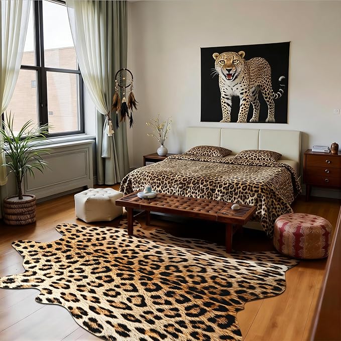 HOMORE Leopard Rug, 4.6x5.2 Feet Animal Skin Print Rug, Cheetah Rugs for Wall Art Decor,Western Floor Carpet for Bedroom Living Room Dining Room