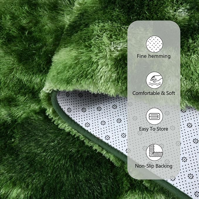 Tie-Dyed Green Runner Area Rugs for Bedroom Living Room, 2x6 Feet Fluffy Bedside Rugs, Soft Shaggy Carpet Rug for Kids Room Nursery, Furry Cute Rugs for Girls Boys Dorm Room Home Decor