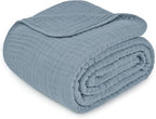 Comfy Cubs Muslin Throw Blanket - 50” x 60” Quilted Design - Lightweight, Breathable 6-Layer Gauze Fabric - Soft Cotton Blanket for Home or Travel - Packaged in Elegant Gift Box - Pacific Blue