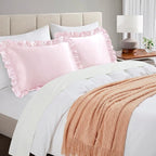 Blush Pink Satin Ruffled Pillow Cases for Hair and Skin,Blush Pink Silk Pillowcases Standard Set of 2 with Envelope Closure Princess Room Decoration