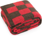 Carriediosa Checkered Throw Blanket 50" X 60", 400GSM Ultra Soft Microfiber Fuzzy Fluffy Reversible Cute Preppy Knitted Blankets Cozy Plush Fall Throws for Couch, Bed, Sofa, Red and Brown