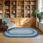 5x8 Oval Living Room Area Rug Washable Modern Border Bedroom Bedside Area Rugs Non Slip Low Pile Dining Room Oval Throw Carpet Contemporary Rugs for Living Room Kitchen Nursery, Blue
