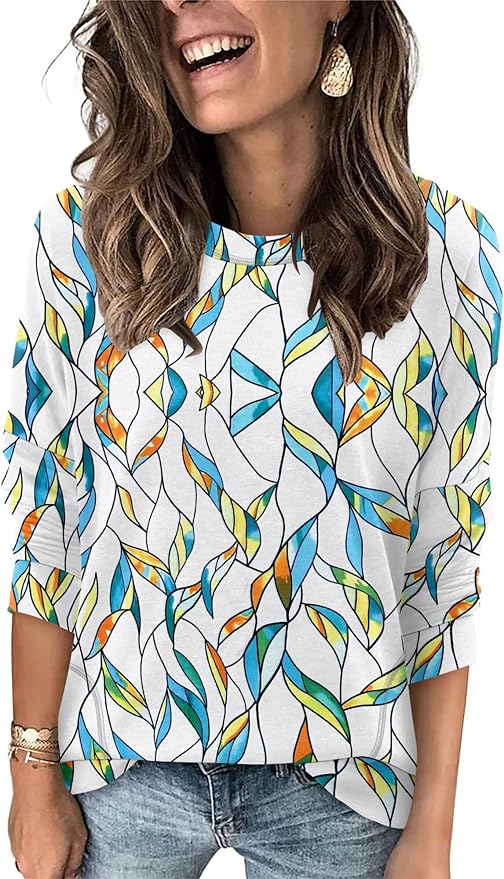 Magritta Women's Long Sleeve Leopard Color Block Tunic Comfy Crewneck T Shirt Tops Black XL