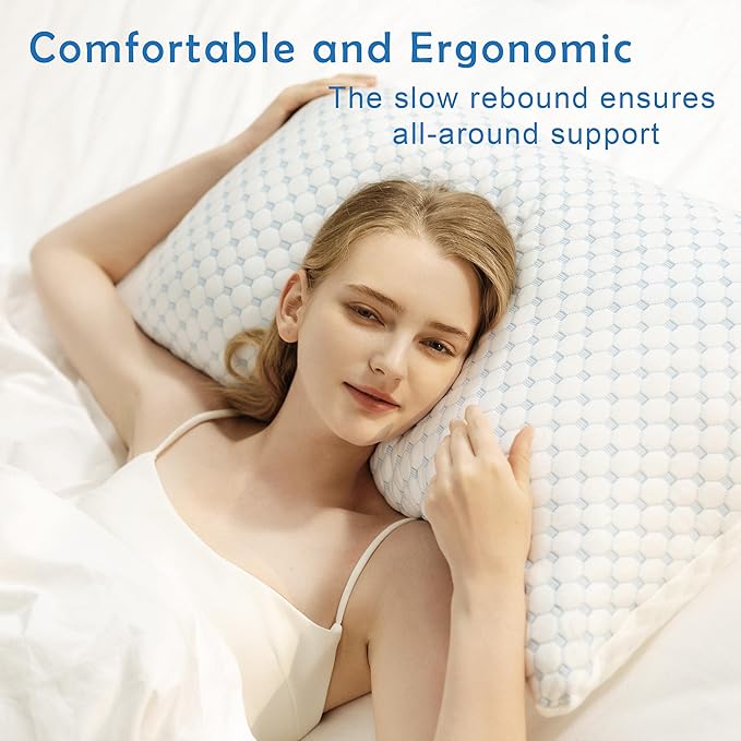 Premium Adjustable Shredded Memory Foam Pillow - Suitable for Side, Back, and Stomach Sleepers, with Cooling Fiber Machine Washable Cover (Queen (U.S. Standard)-2PCS)