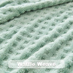 NEWCOSPLAY Super Soft King Blanket Green Premium Silky Flannel Fleece 3D Waffle Checkered Lightweight Bed Blanket All Season Use (New Sage Green, King(90"x110"))