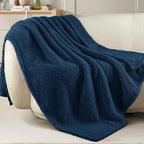 Exclusivo Mezcla Fleece Navy Blue Throw Blanket for Couch Sofa, Ultra Soft, Lightweight and Fluffy Blankets for Women, All Season, 50x60 Inches