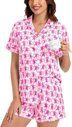 SWOMOG Womens Silk Satin Pajamas Set Short Sleeve Sleepwear Button Down Top and Shorts Loungewear 2 Piece Pjs Set XS-3XL