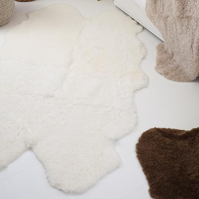 Nordic Sheep Real Sheepskin Rug 4x6 ft | Sheepskin Rugs for Living Room and Sofa | Large Bedside Rugs for Bedrooms is Breathable & Heat-regulating | Fluffy Rug in Color White