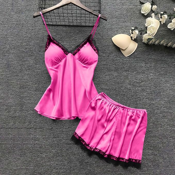 Women's 4pcs Silk Satin Pajamas Set Floral Lace Trim Dress with Robe Lounge Sleepwear Nightdress Novelty Loungewear