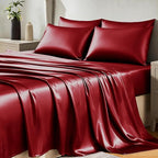 CozyLux Satin Sheets Queen Size Bed Set - 6 Piece Silky Queen Sheet Set, Luxury Burgundy Queen Sheets with Smooth and Soft Microfiber, Includes 1 Fitted Sheet, 1 Flat Sheet and 4 Pillowcases