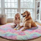 ONASAR Rainbow Round Area Rug 4ft, Soft Bedroom Circle Rugs Mats for Kids Girls Teen Room, Kawaii Fluffy Plush Shaggy Carpet for Baby Nursery Living Room Playroom Home Decor Princess Castle