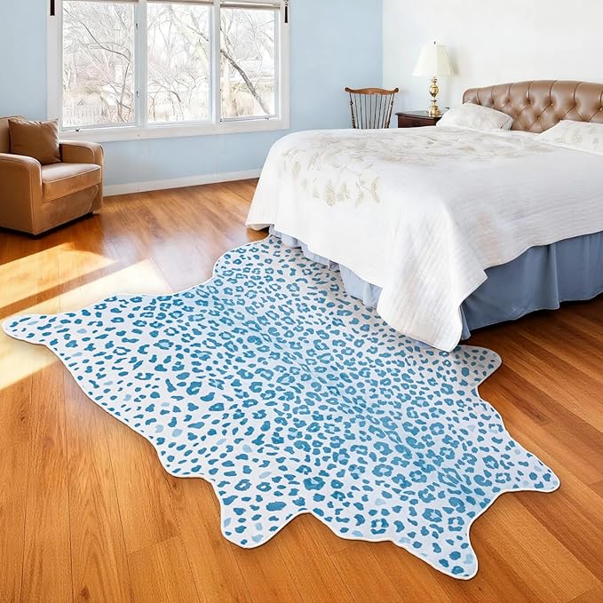 Leopard Rug, Cheetah Print Area Rug 4.6x5.2 Feet Faux Animal Print Skin Carpet for Living Room Bedroom Home Decor (Blue)