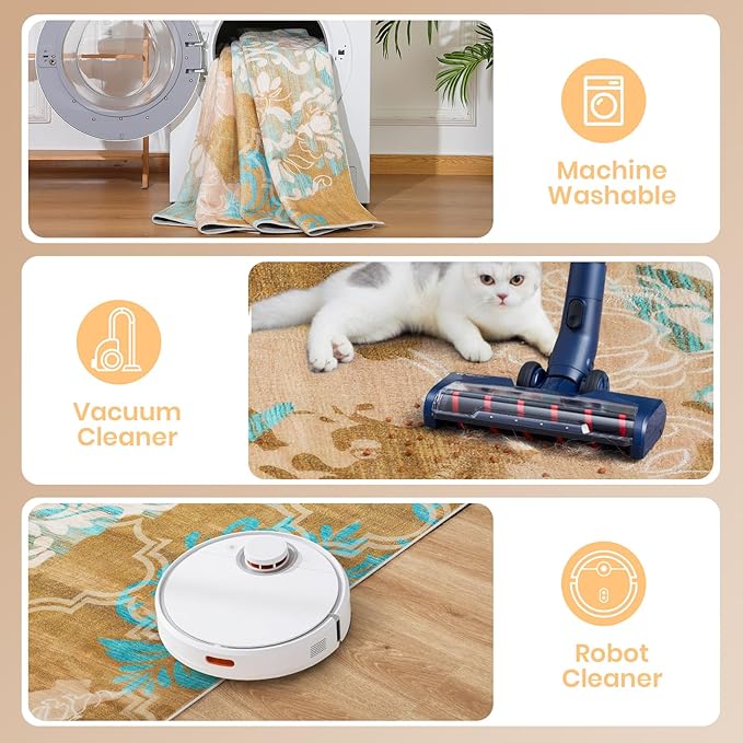 CRYPTOLITE Area Rugs 9x12 Rug for Living Room Abstract Washable Rug with Non-Slip Backing Low Pile Area Rugs for Bedroom, Dining Room, Orange-Yellow